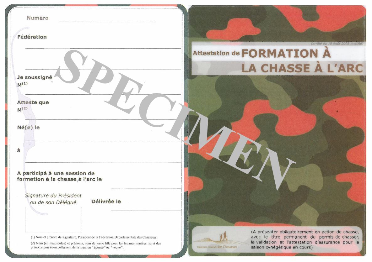 attestation de formation à la chasse à l'arc