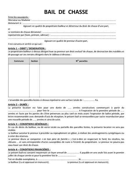 Bail de chasse individuel